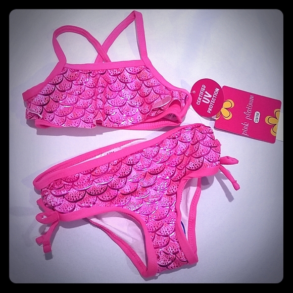 Pink Platinum Girl's Size 12 Months Mermaid Pink UV Ceritified Swim Bathing Suit - Picture 1 of 7